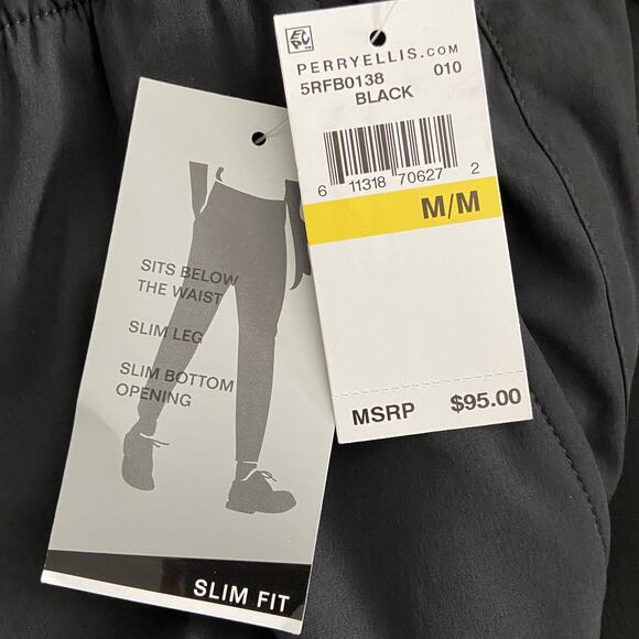 Perry Ellis Men's Medium Techworks Pant Slim Fit Stretch Drawstring Black NEW - Picture 10 of 11